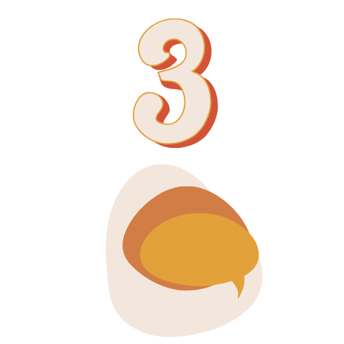 Number 3 above a halved soft-boiled egg
