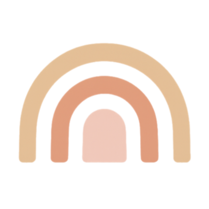 Abstract rainbow illustration with three archs in soft pastel colors.