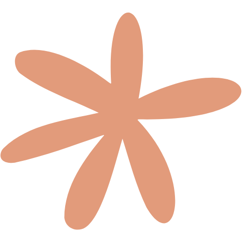 A stylized, abstract illustration of a flower with six broad petals in light brown color.