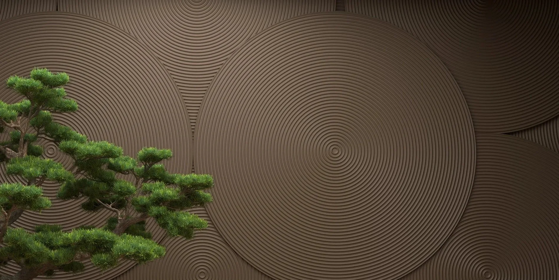 緑の盆栽と円形の模様がついた背景