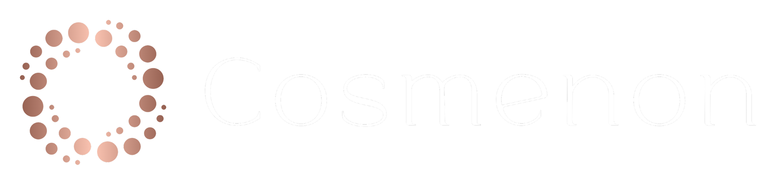 Cosmenonlogo with circles and lines forming a circular pattern to the left of the word 'Cosmenon' in stylized white text on a black background.
