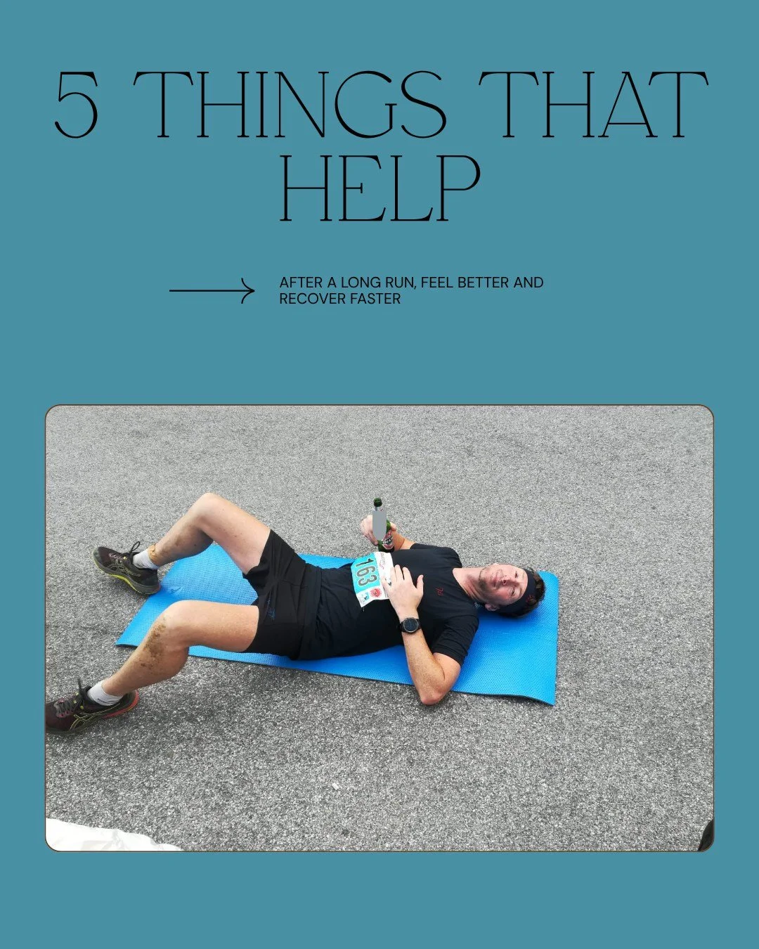 5 things that actually help after a long run.

1. Hydrate before you stretch &mdash; your muscles need fluid to release properly
2. Elevate your legs for 15 mins &mdash; gravity is free recovery
3. No ice bath, get in a Cold shower &mdash; the landsc