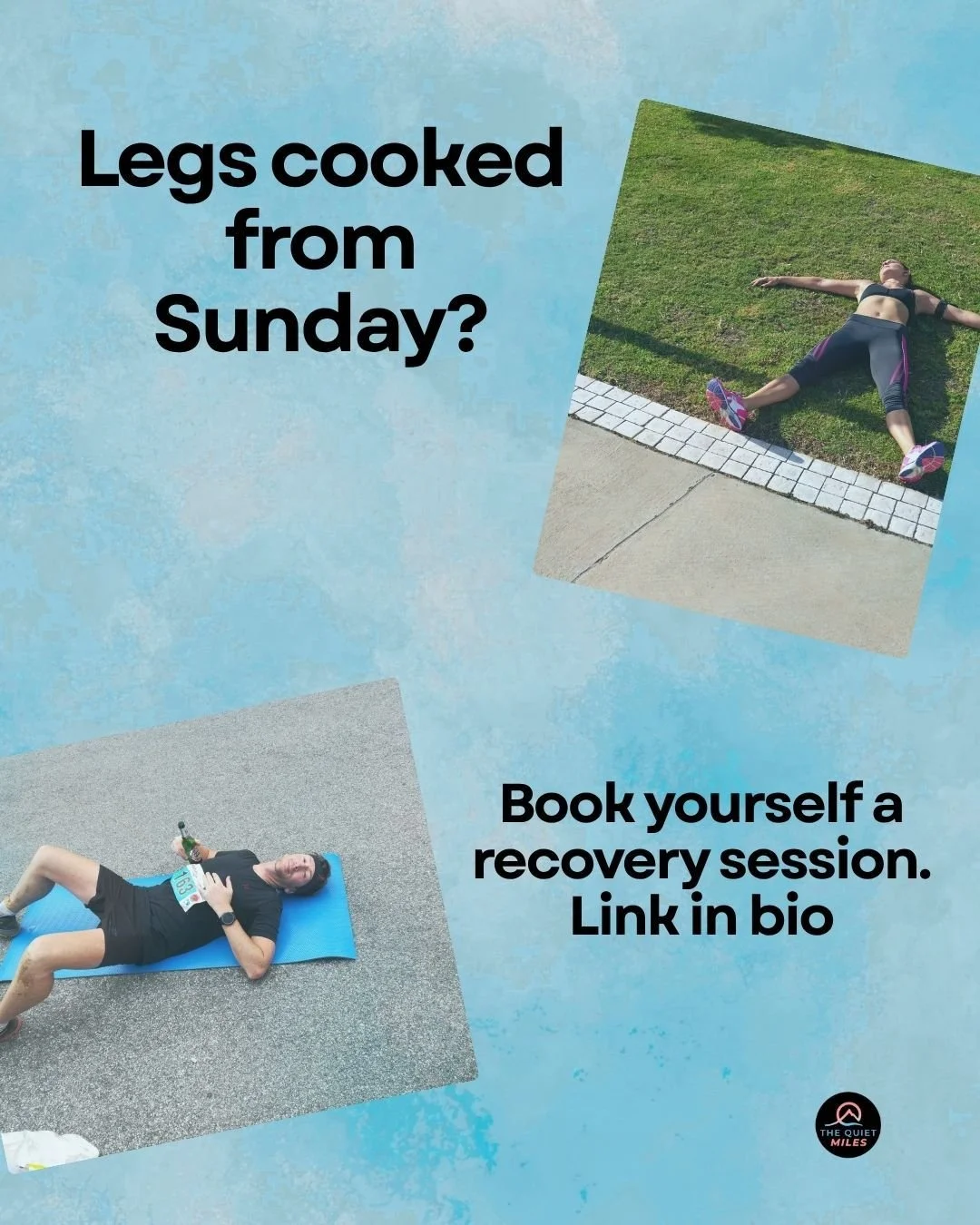 Legs cooked from Sunday? Good! That means you raced.

Whether it was the marathon, the half, or the 10k, the week works the same.

Monday and Tuesday: walk. Nothing heroic. The stairs will find you either way. 

Wednesday: reassess. If you're still l