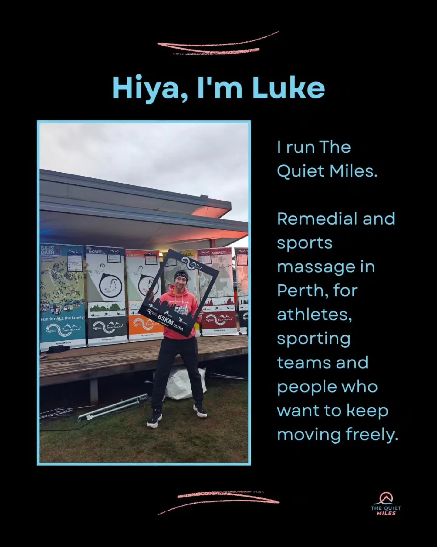 Hi and welcome to The Quiet Miles remedial and sports massage, Perth.

The name comes from exactly that idea: the quiet, unseen miles that hold us together through training, work, stress, everyday life.

Off the table I'm pretty much obsessed with sp