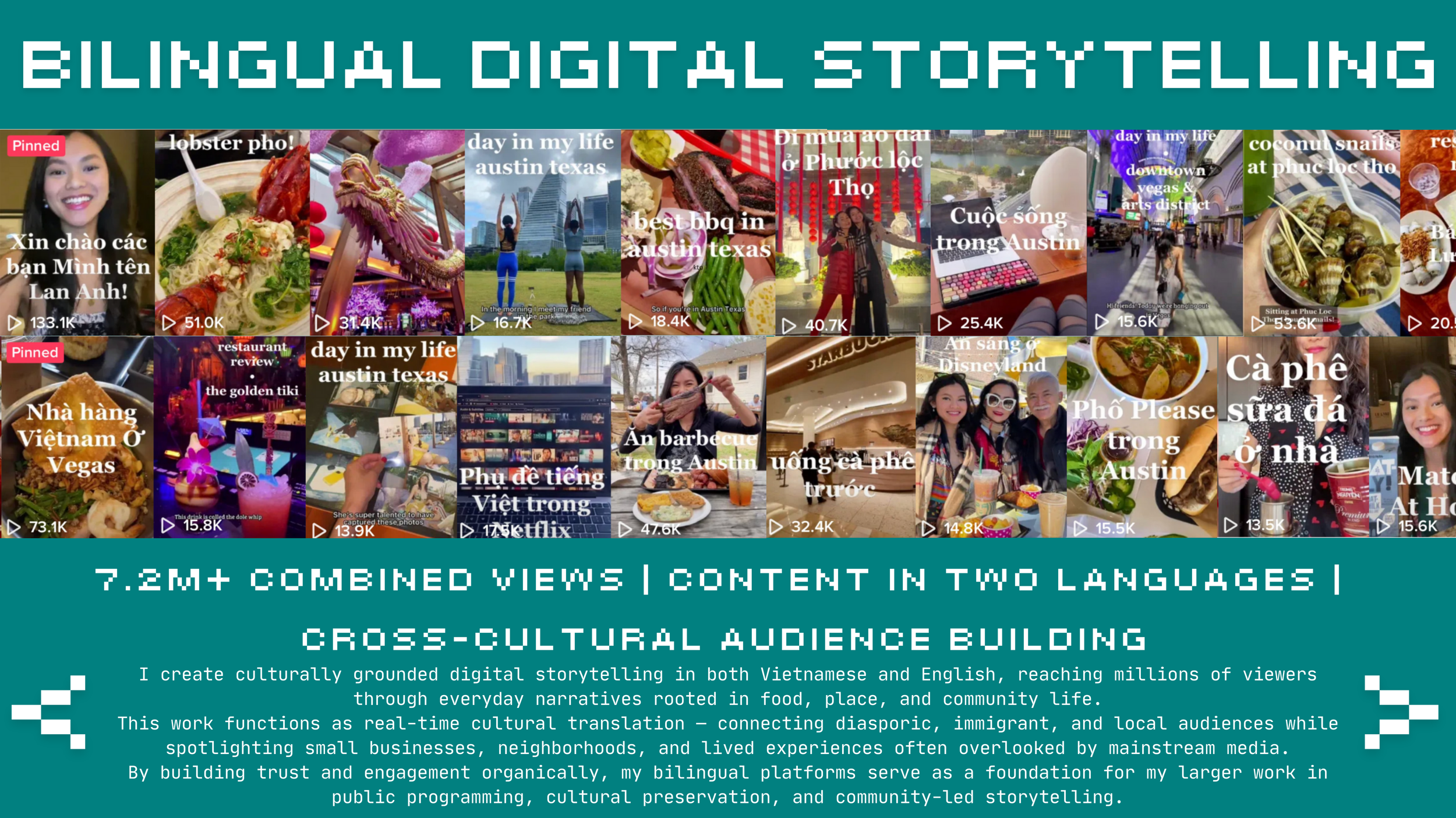 Anh Lan Pham creates bilingual digital storytelling that connects diasporic and local communities through culturally grounded content and audience-centered narrative design.
