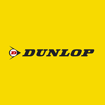 Dunlop logo op een gele achtergrond.