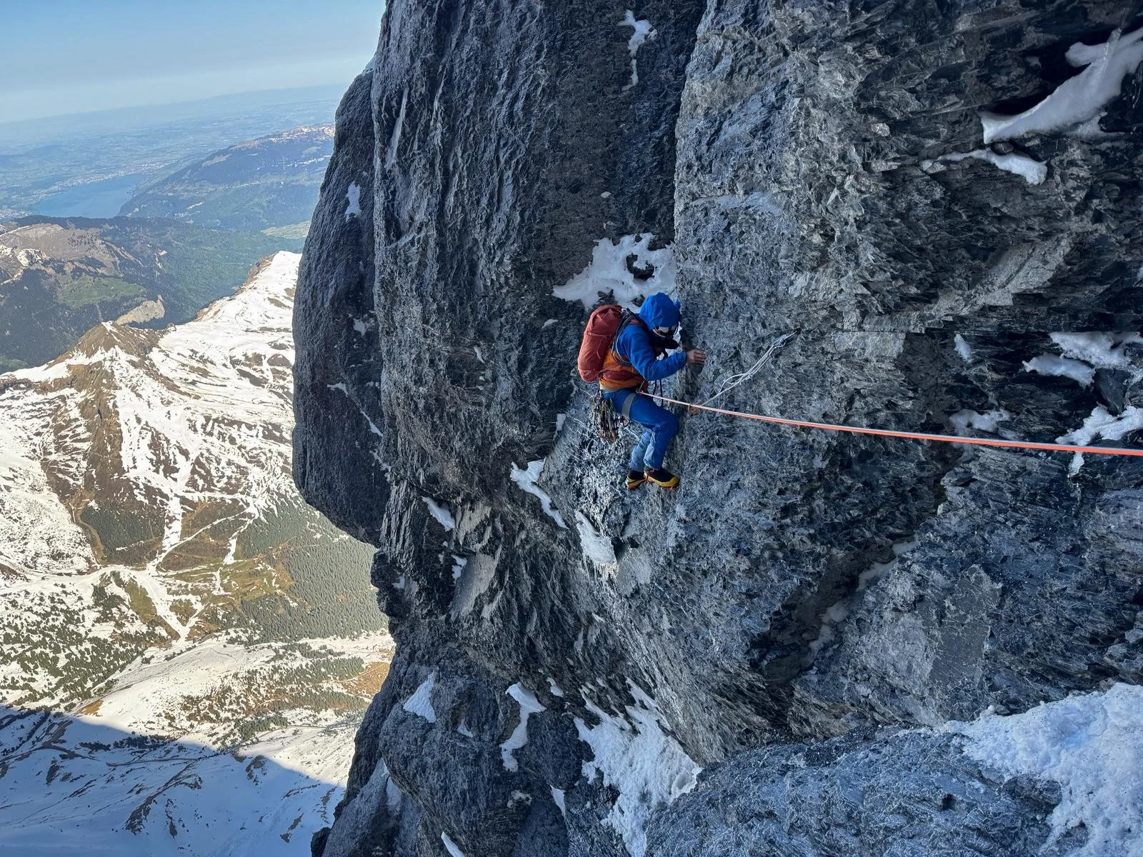 Christoph Blumrich im oberen Teil der Eiger Nordwand