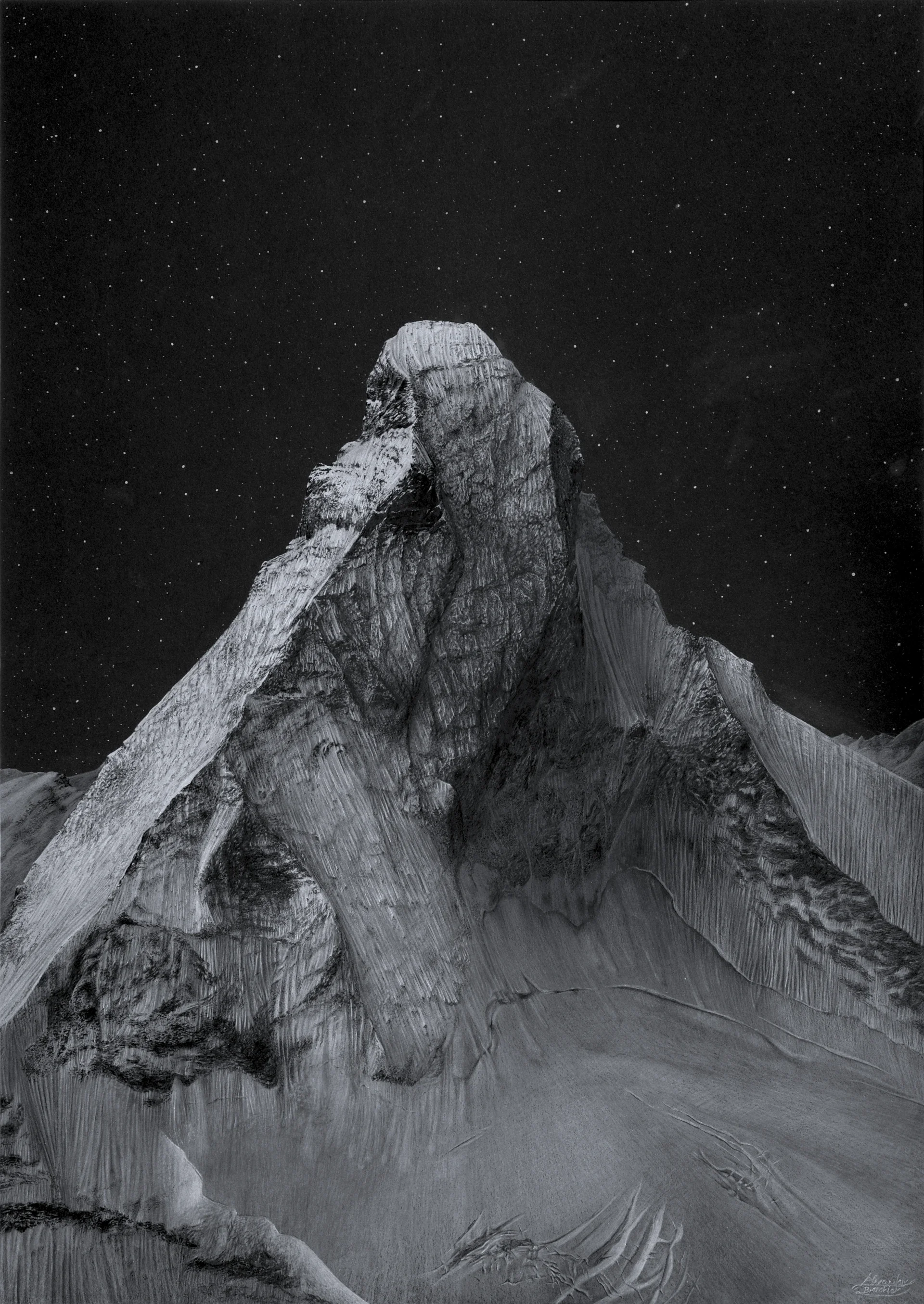 Kunstdruck eines handgezeichneten Bergportraits vom Matterhorn