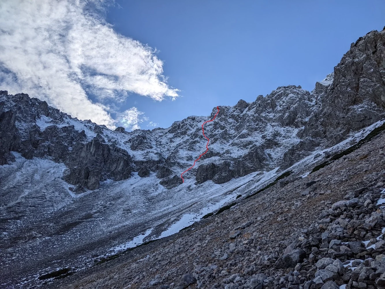 Routenübersicht der Schwarzriegel Nordwand am Schneeberg