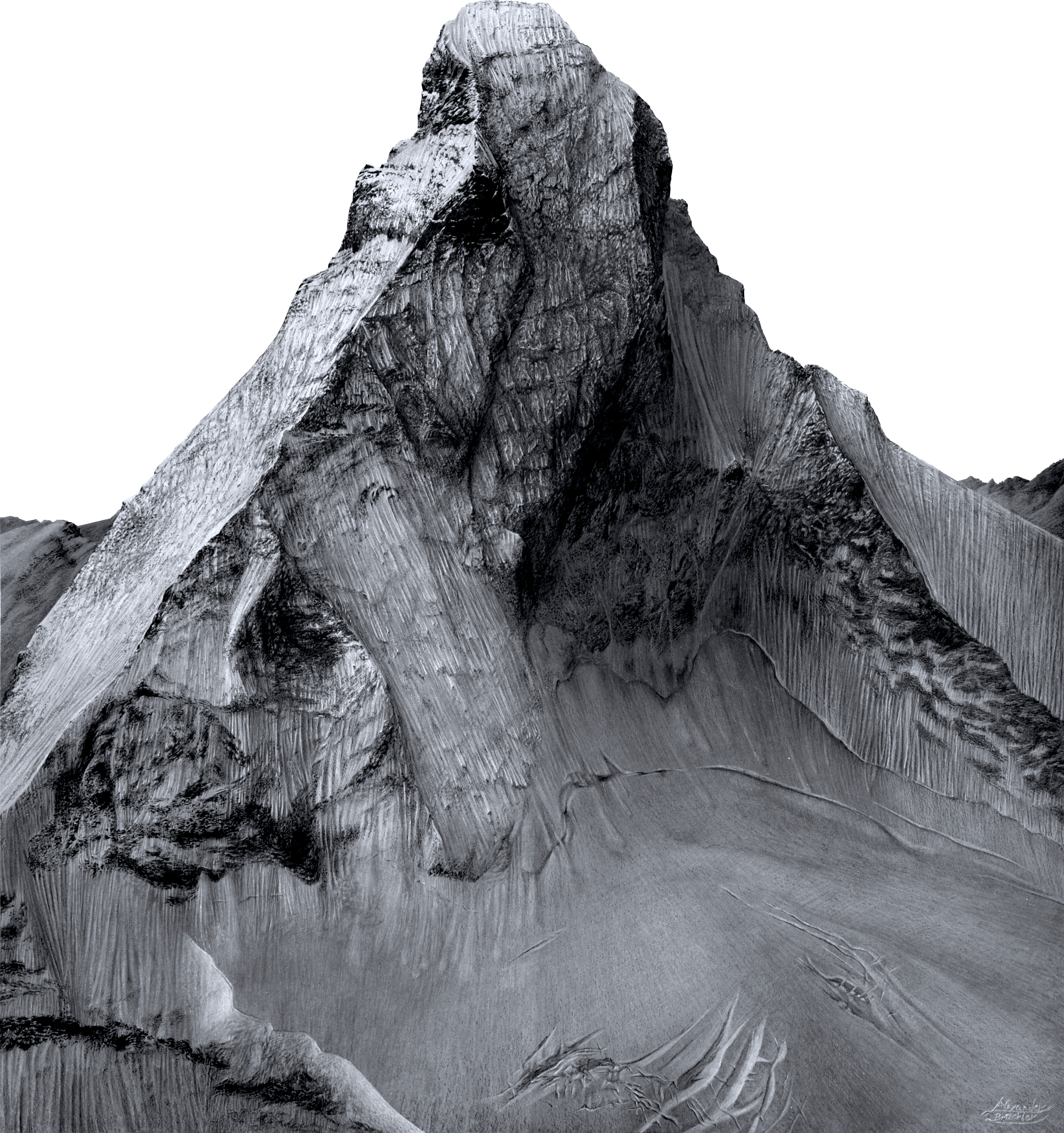 Matterhorn bei Nacht - im strahlend weißen Winterkleid. Bergportrait des schönsten Alpenberges. Hochwertig und extrem detailliert.