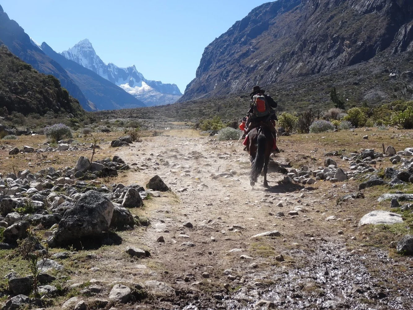 Reiter am Weg zum Alpamayo Basecamp in Peru
