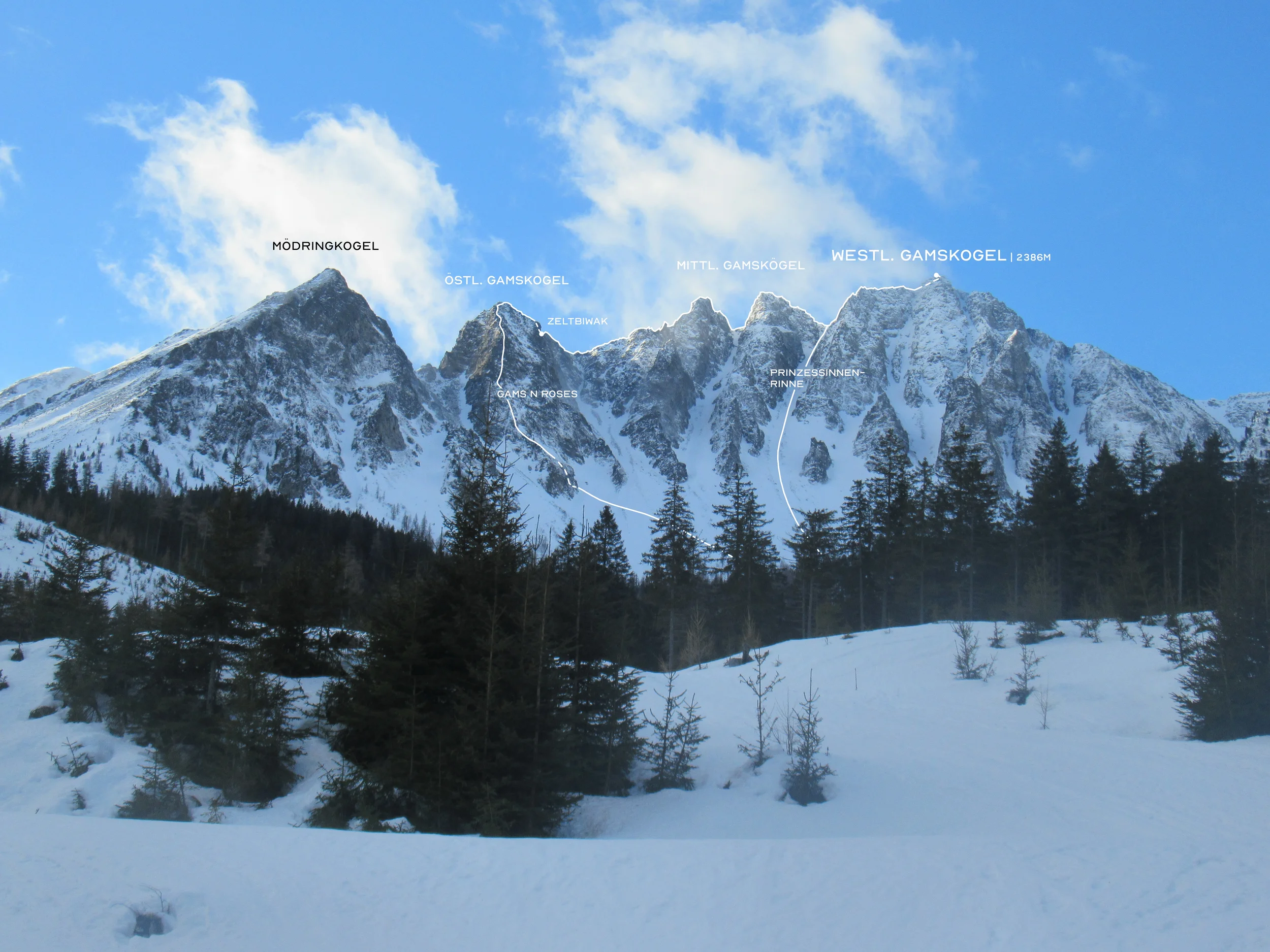 Die Gamskögel in der Steiermark mit Routenübersicht im Winter