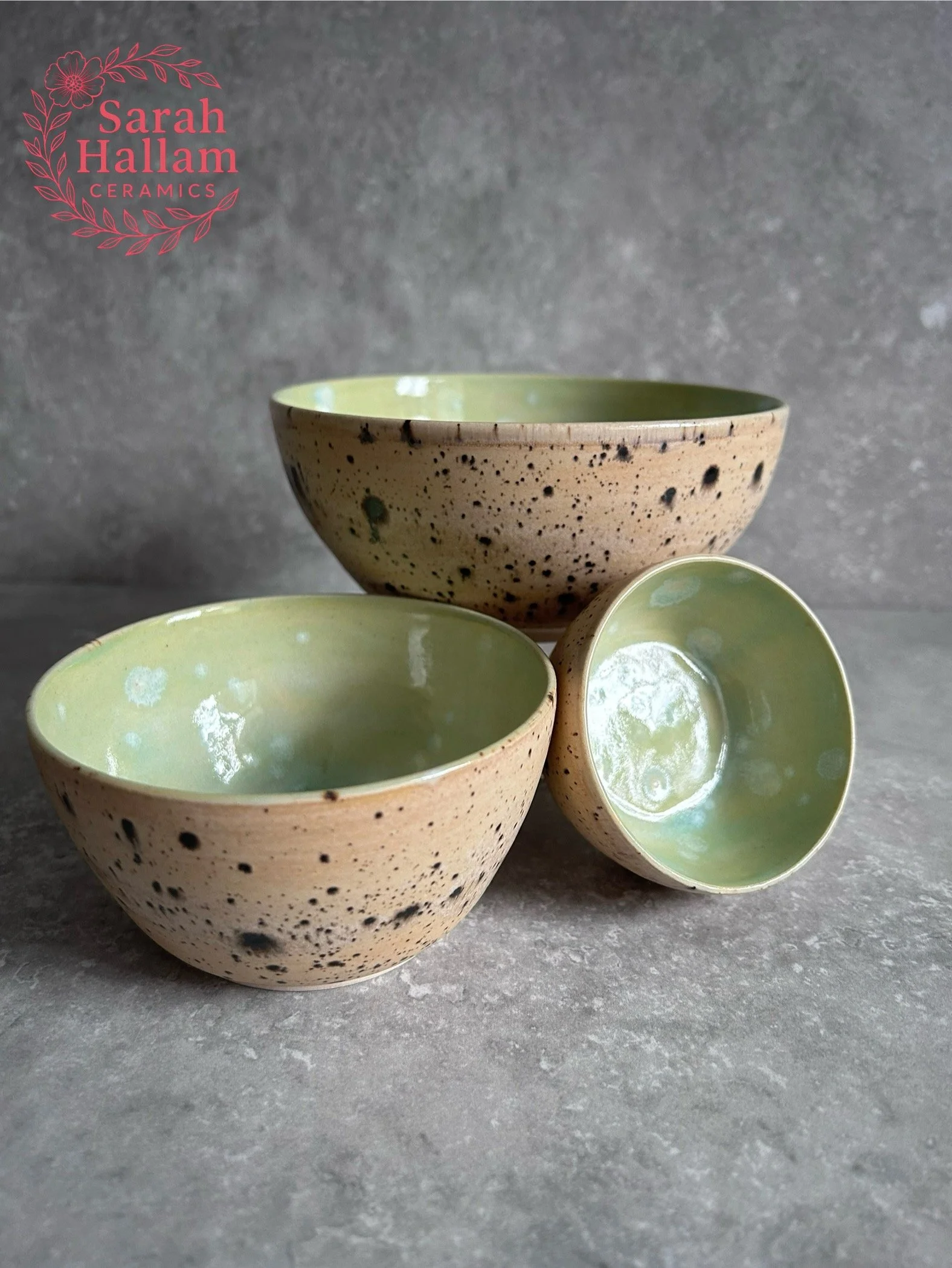 Toasty Speckle & Frosted Lemon Stacking Bowls - Set of 3