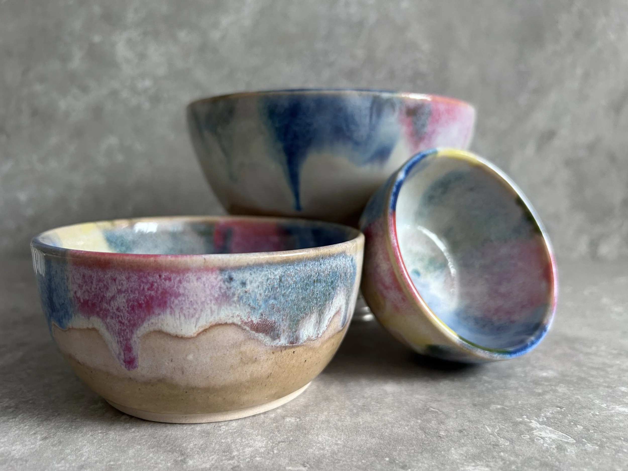 Rainbow Glaze Stacking Bowls — Set of 3