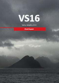 Cover page of a report titled 'VS16: Varying Sampling 2016' with a cloudy sky, mountain peaks, and water in the foreground.