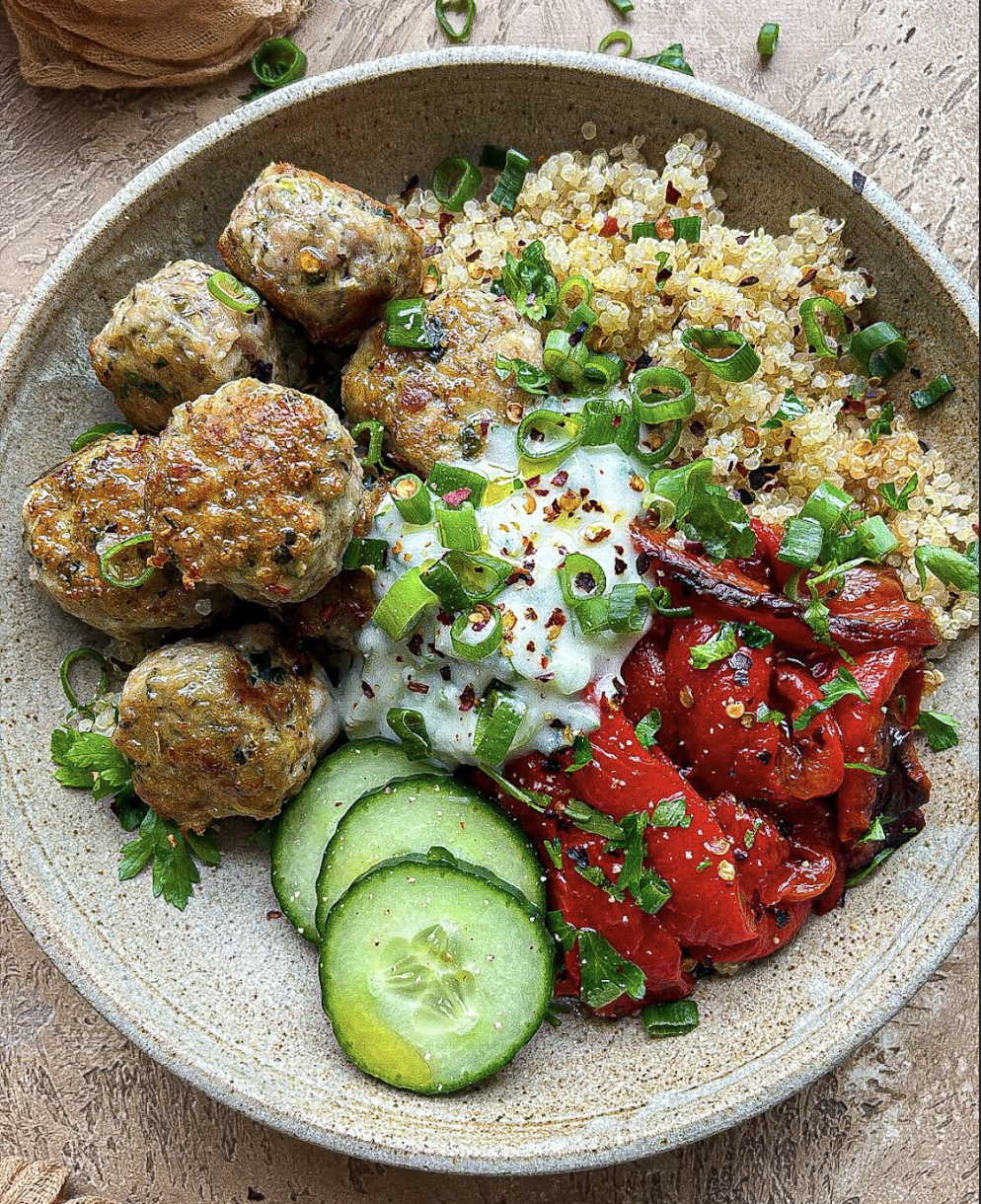 Greek Inspired Chicken Meatballs Bowl