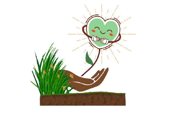 Une plante verte avec des feuilles en croissance, un ciel en arrière-plan, et une anthropomorphisation de la plante avec un visage souriant, des bras qui tiennent une petite bouteille, et un halo de lumière autour, évoquant un style cartoon ou dessin animé.