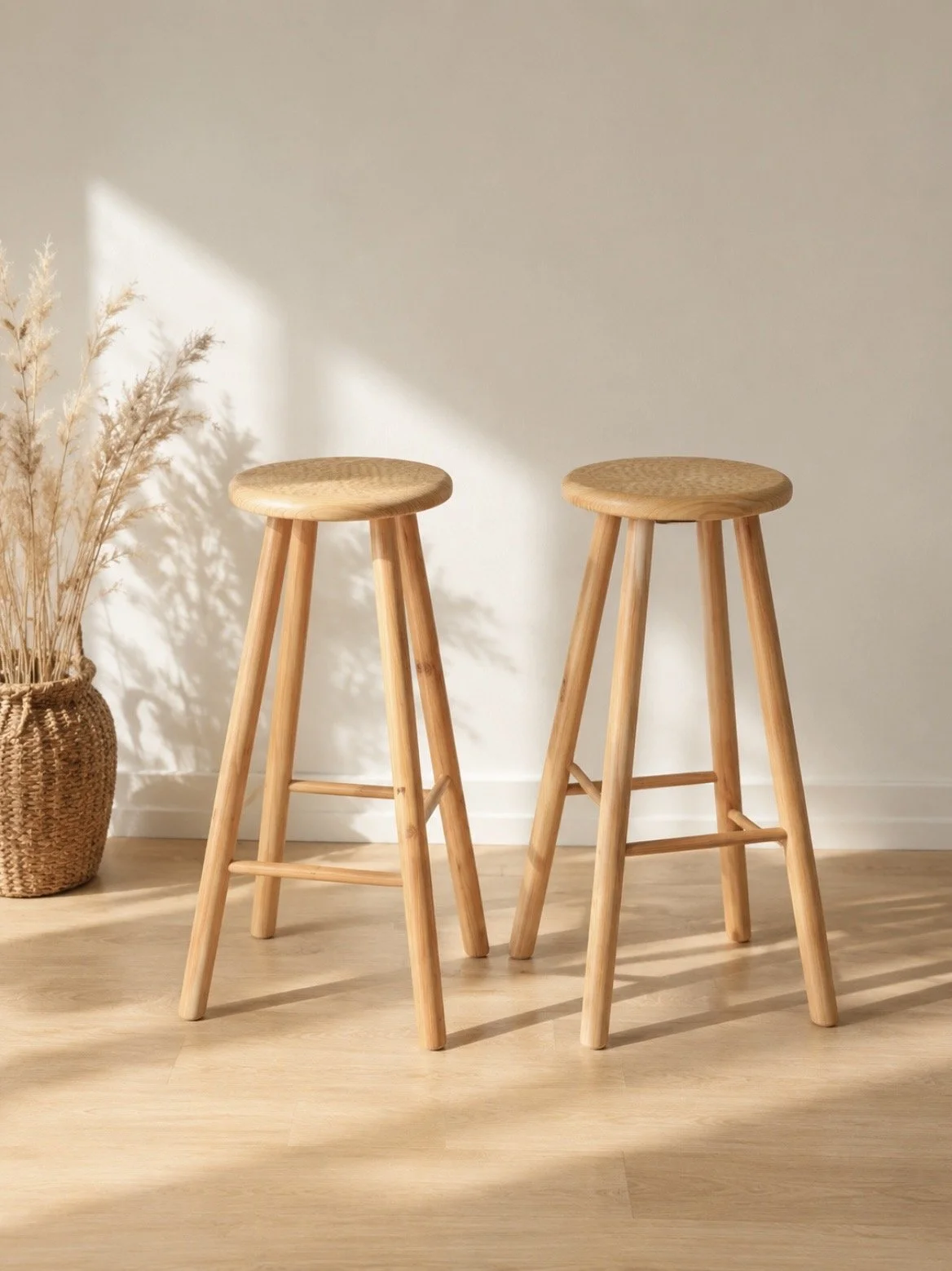 Paire de tabourets hauts en pin sculptés