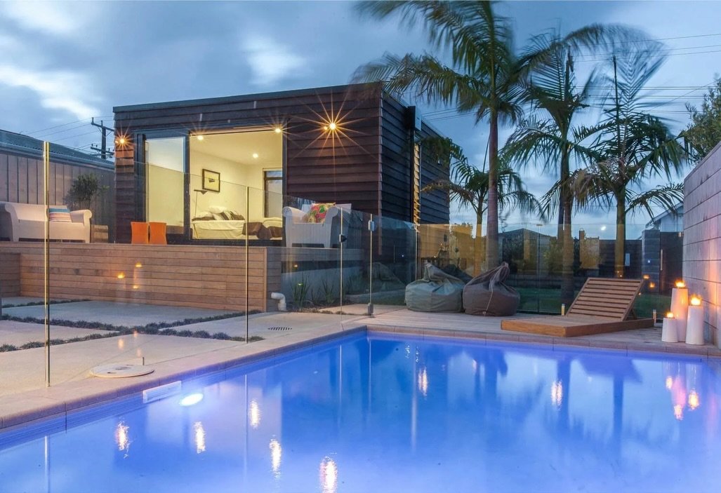 Concrete, timber and glass coming together, with the pool and deck creating a boutique and relaxed outdoor setting.