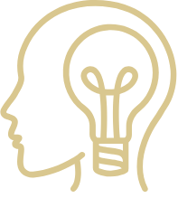 Outline of a human head with a lightbulb inside