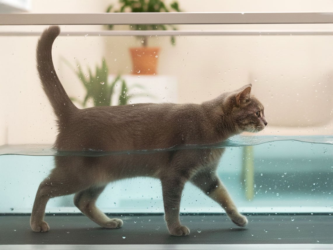 Katt som får behandling i vattentrask.