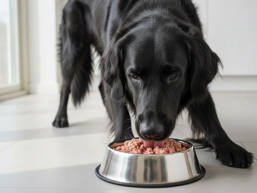 Hund som äter färskfoder