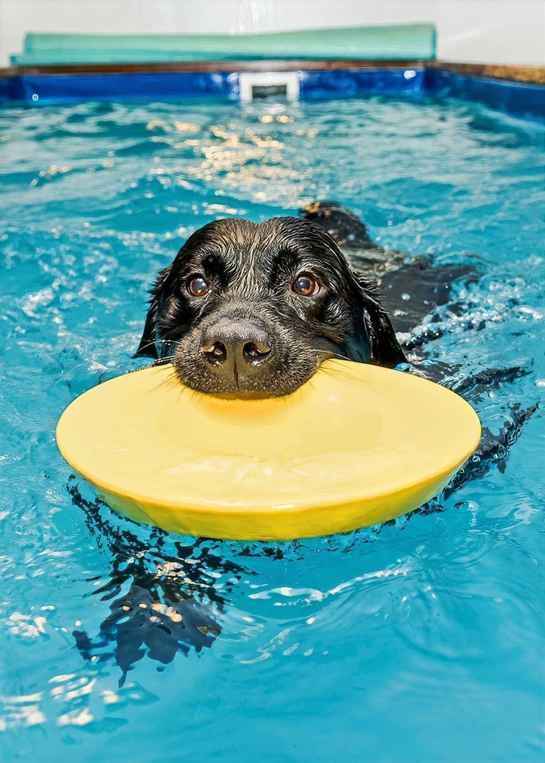 Hund som simmar i en pool