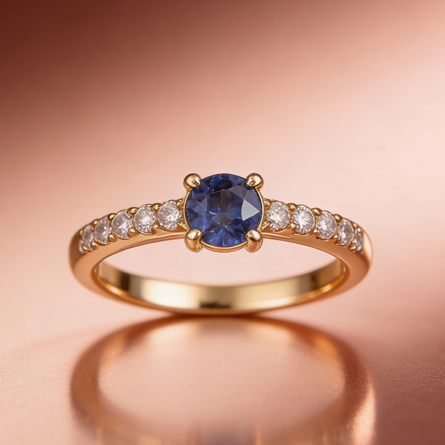 Bague en Or jaune 18k, Saphir et sertie de diamants