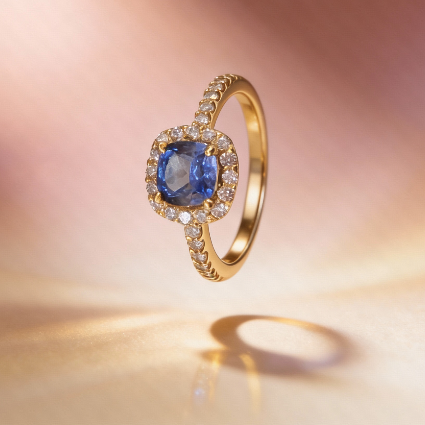 Bague en Or jaune 18k et Saphir et sertie de diamants