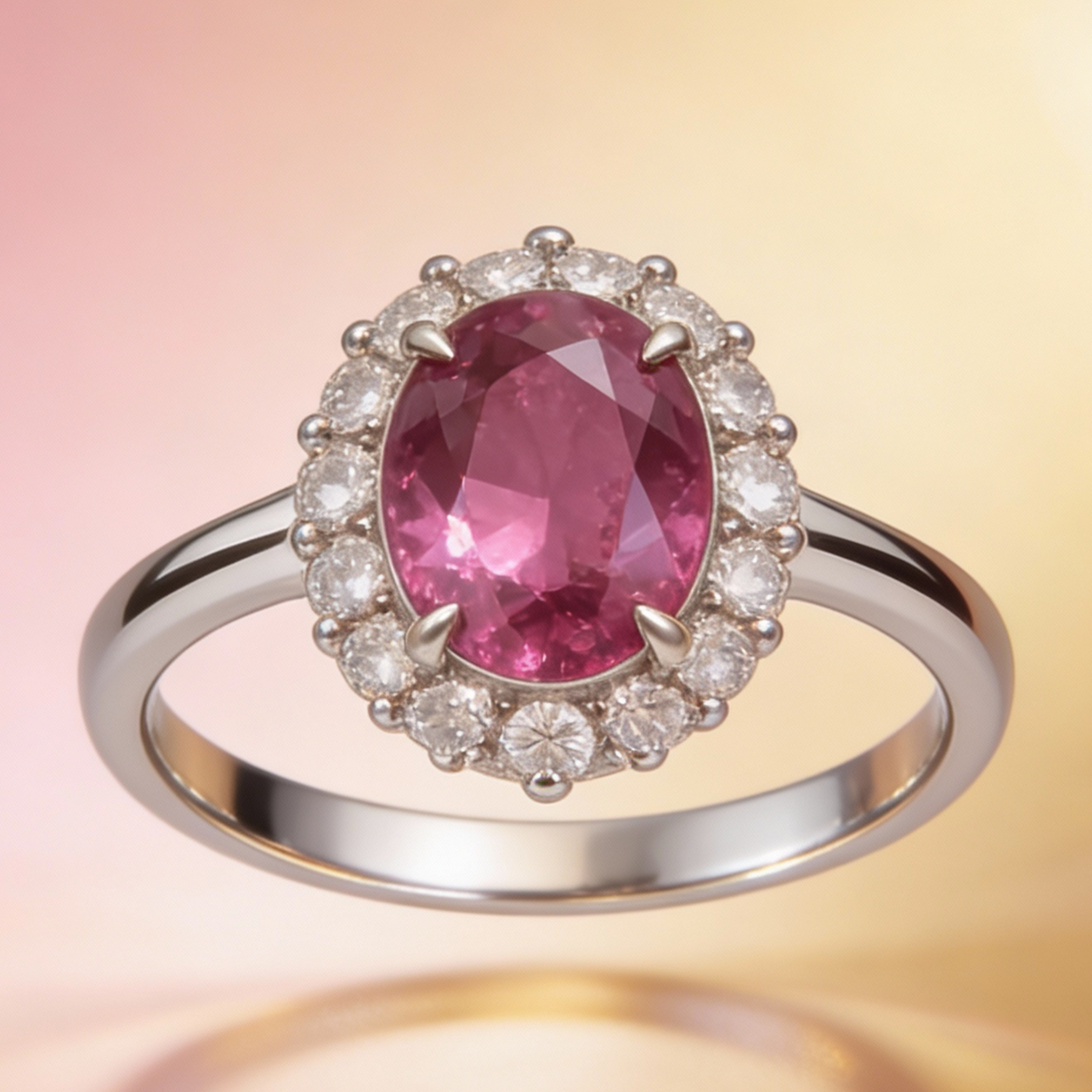 Bague en Tourmaline rose, Or blanc 18k et sertie de diamants