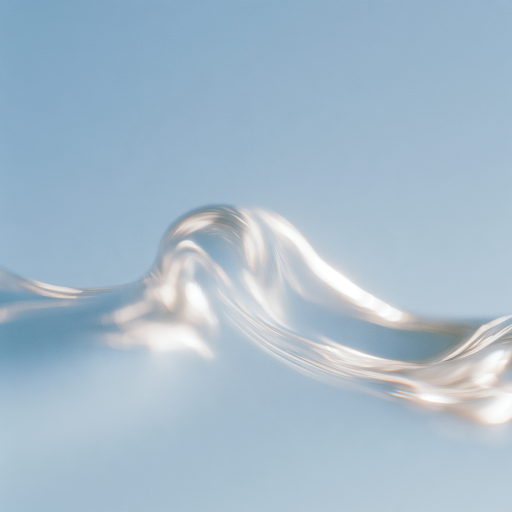 Une vague d'eau claire visible sur fond bleu.