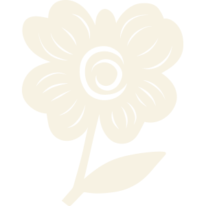 Line drawing of a flower with five petals, a spiral center, a stem, and a leaf.