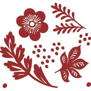 Red floral and botanical illustration.
