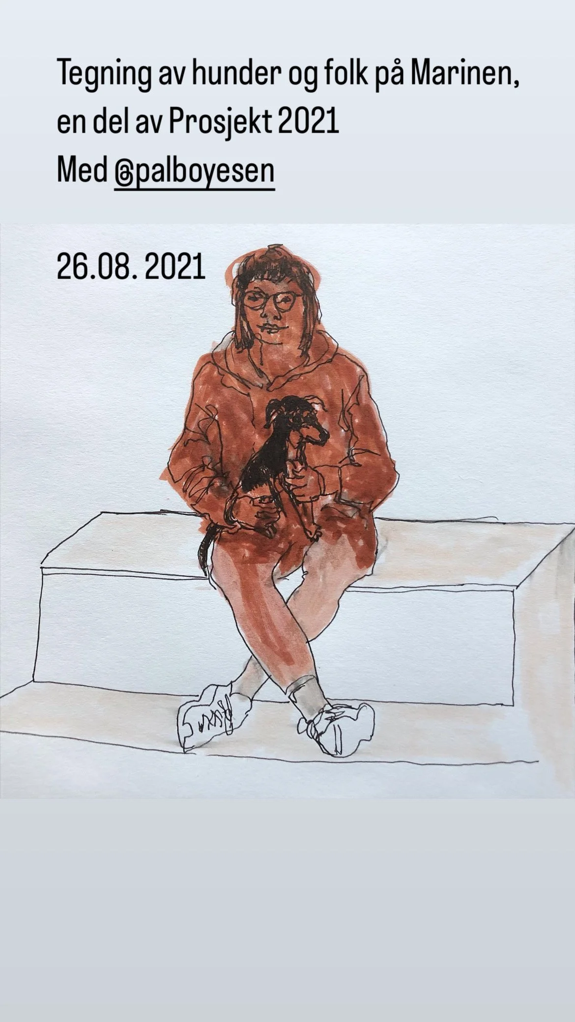 Hundeliv, live drawings of dogs and their owners in the parks of Trondheim. With Pål Bøyesen. Part of Project 2021. 2020 - 21.   