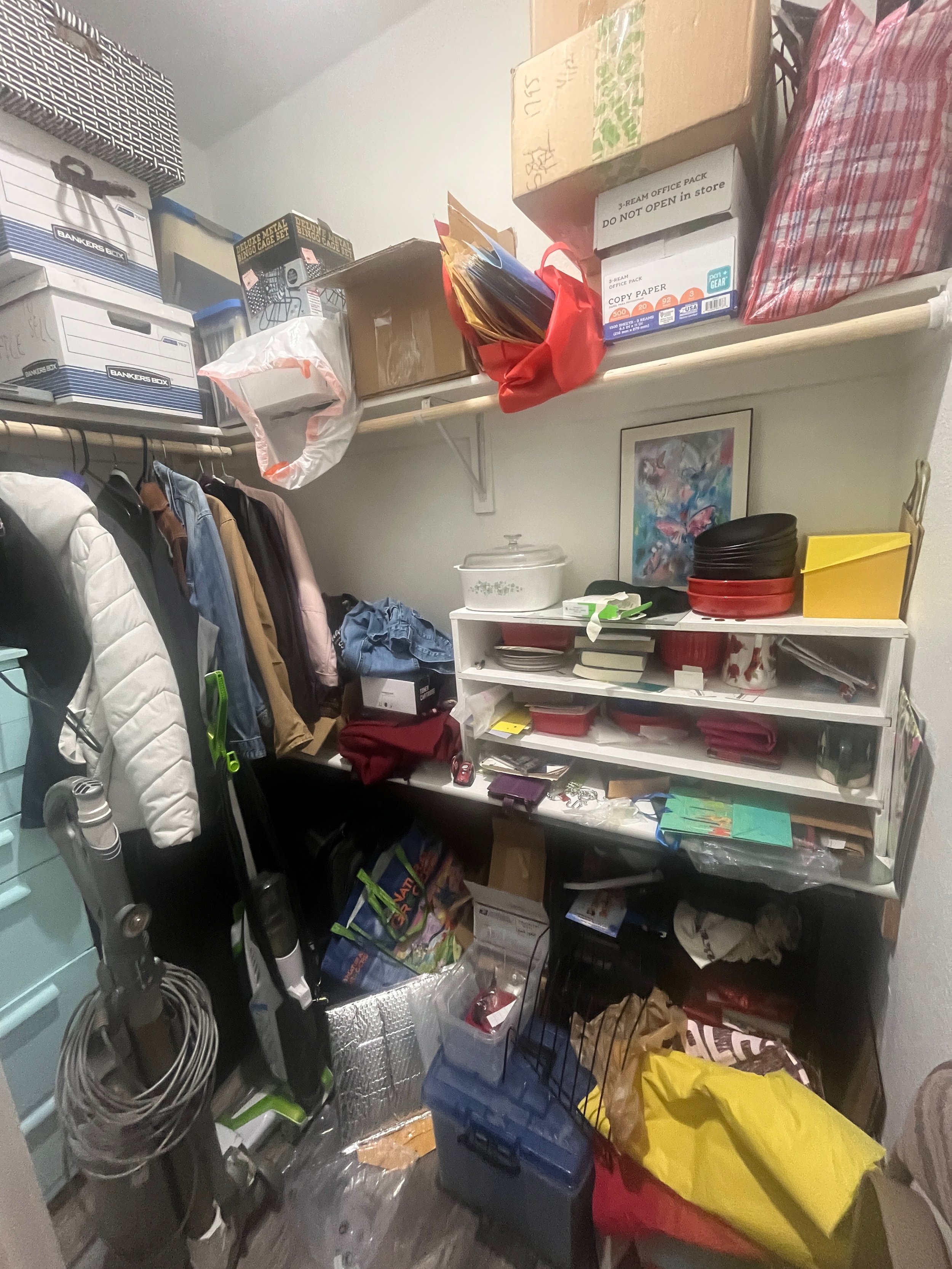 Spare room storage closet before decluttering