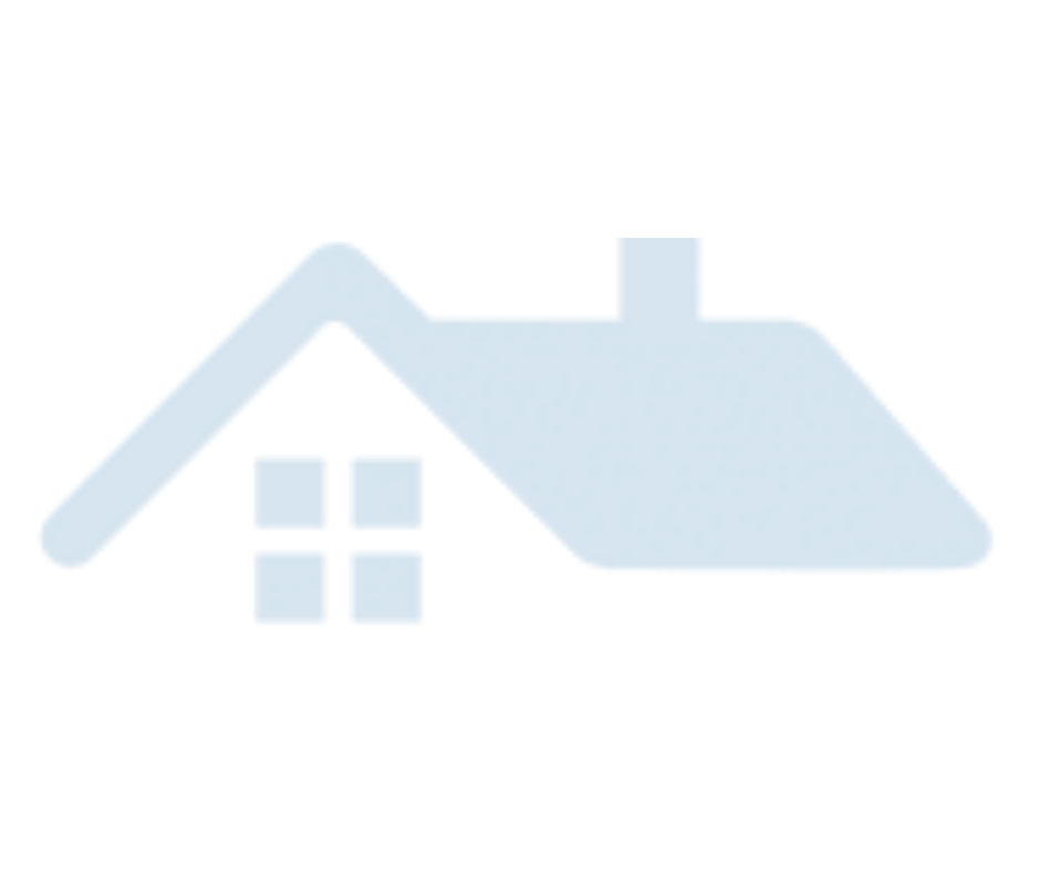 Blue house icon with a sloped roof, chimney, and four window panes.