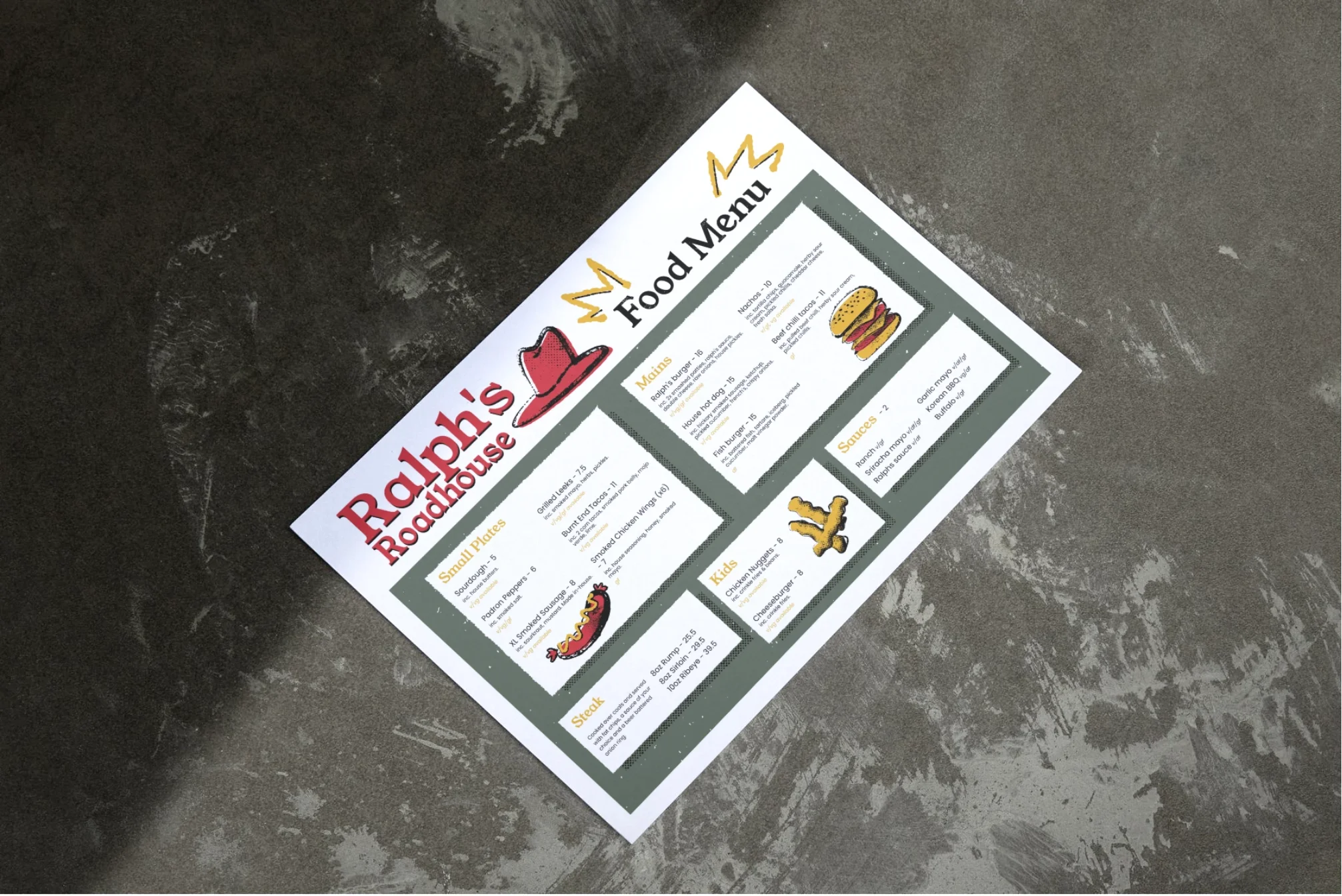Speculative menu mock-up