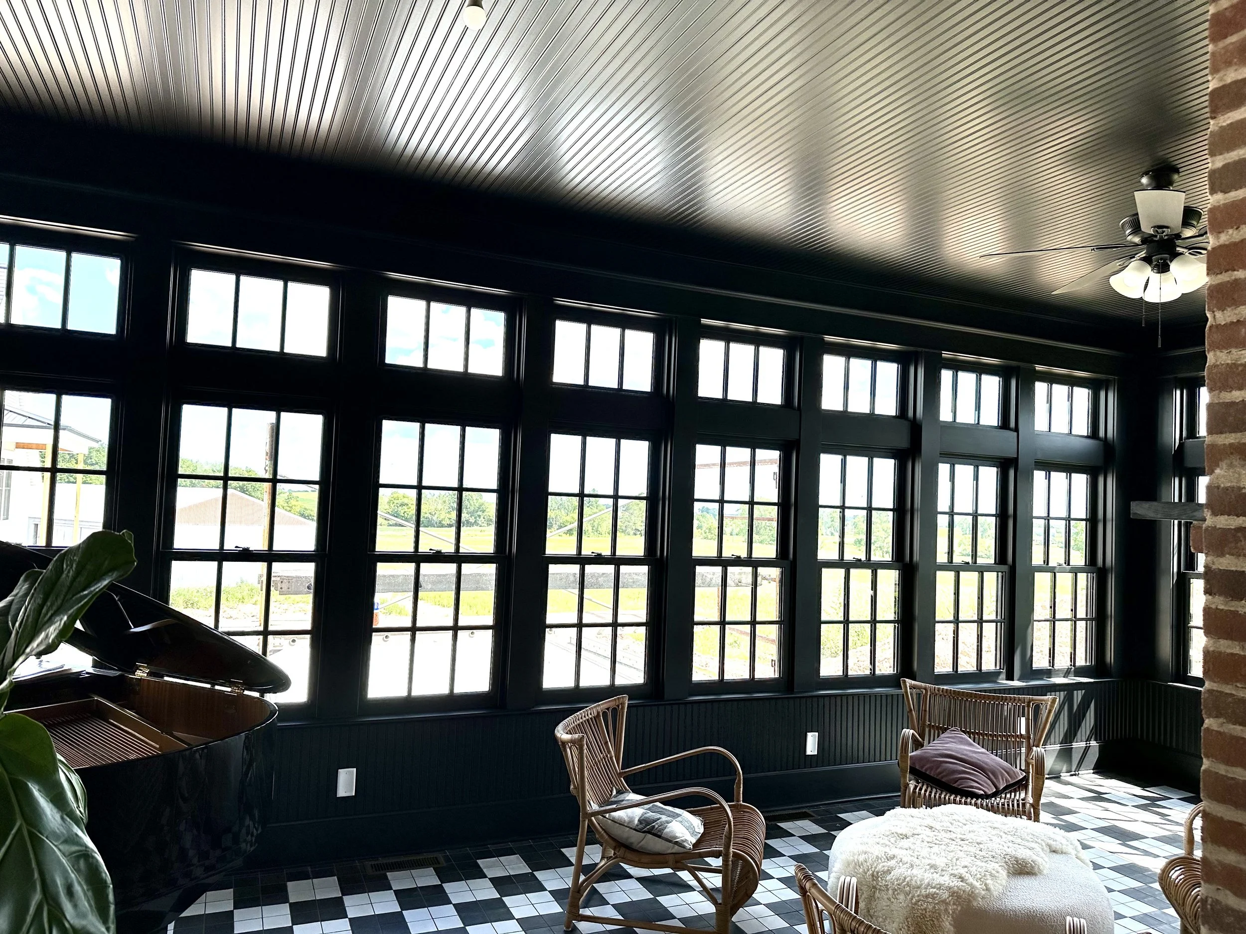 Bead board ceiling, window casing and custom headers