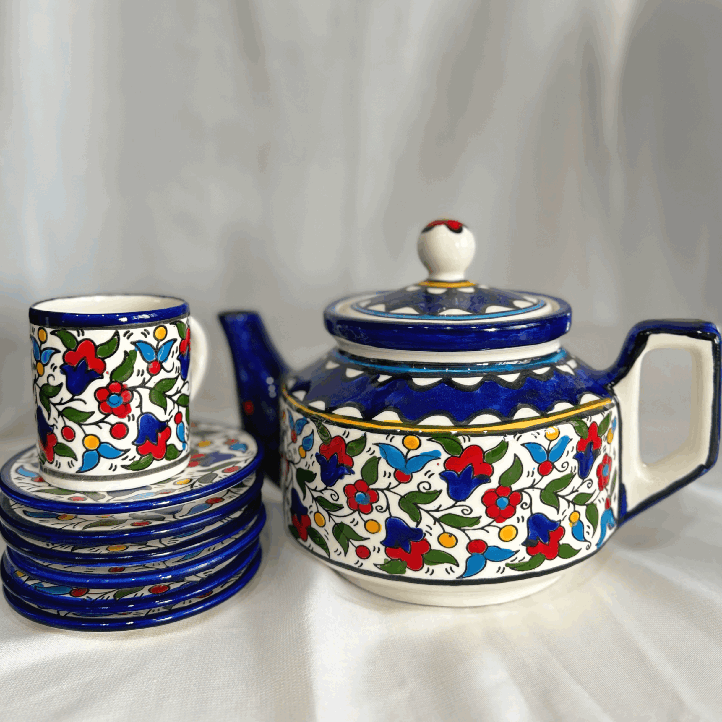 Blue Colourful Floral Ceramic Tea Set