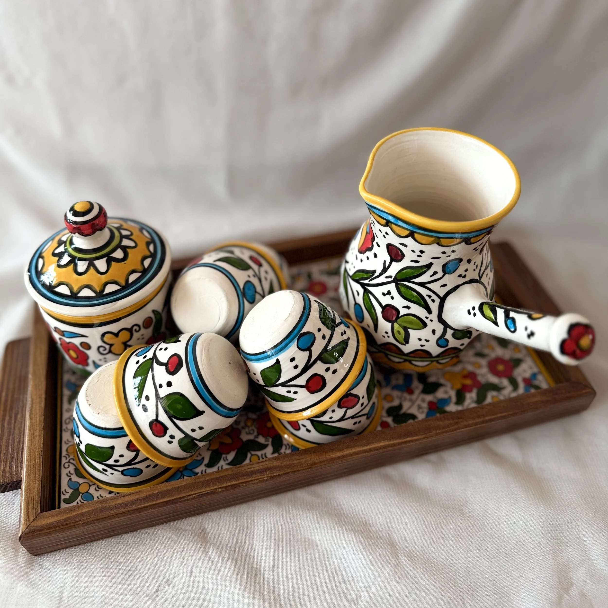Yellow/White Floral Ceramic Coffee Set