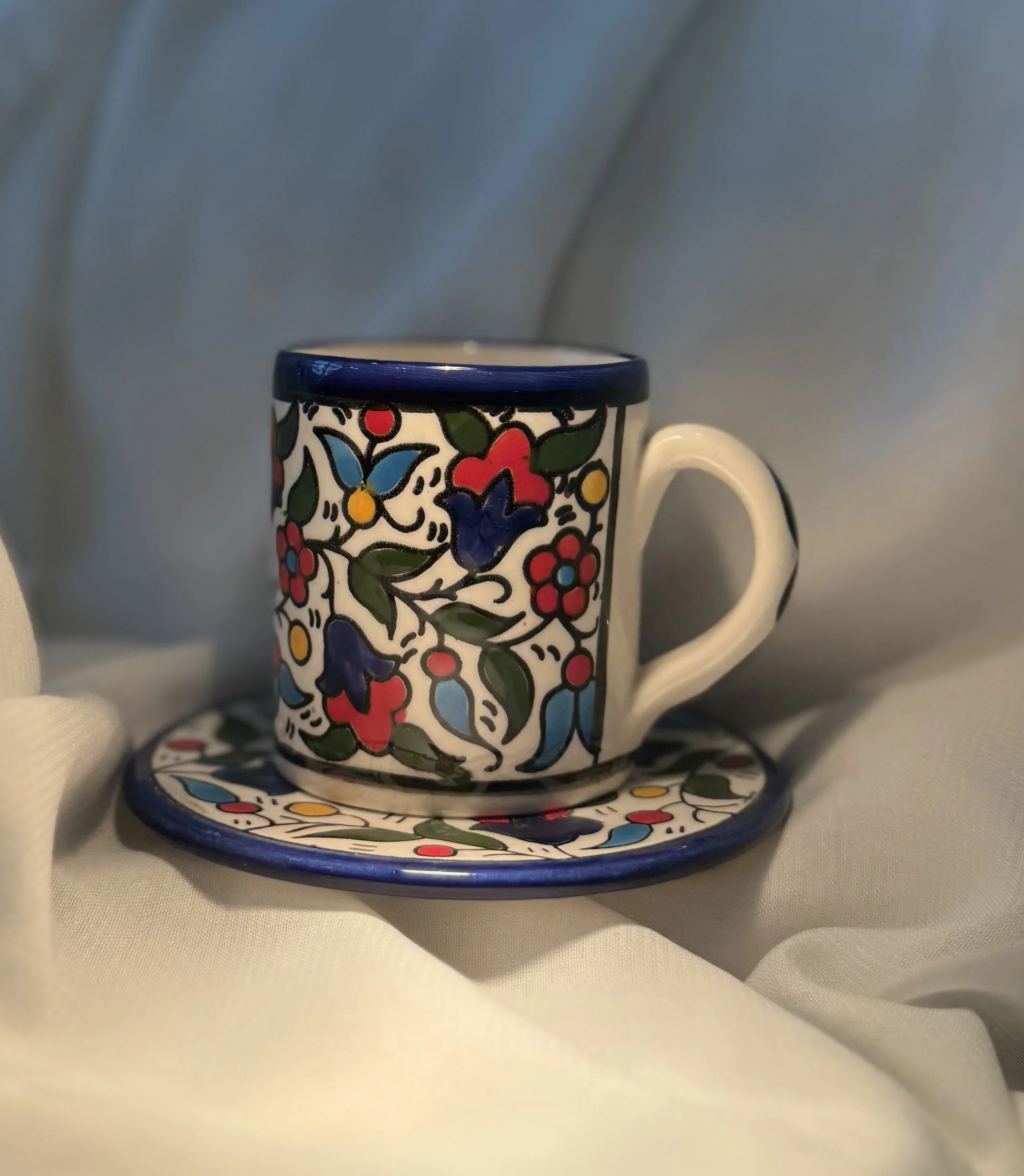 Blue Colourful Floral Ceramic Tea Cups (Set of 2)