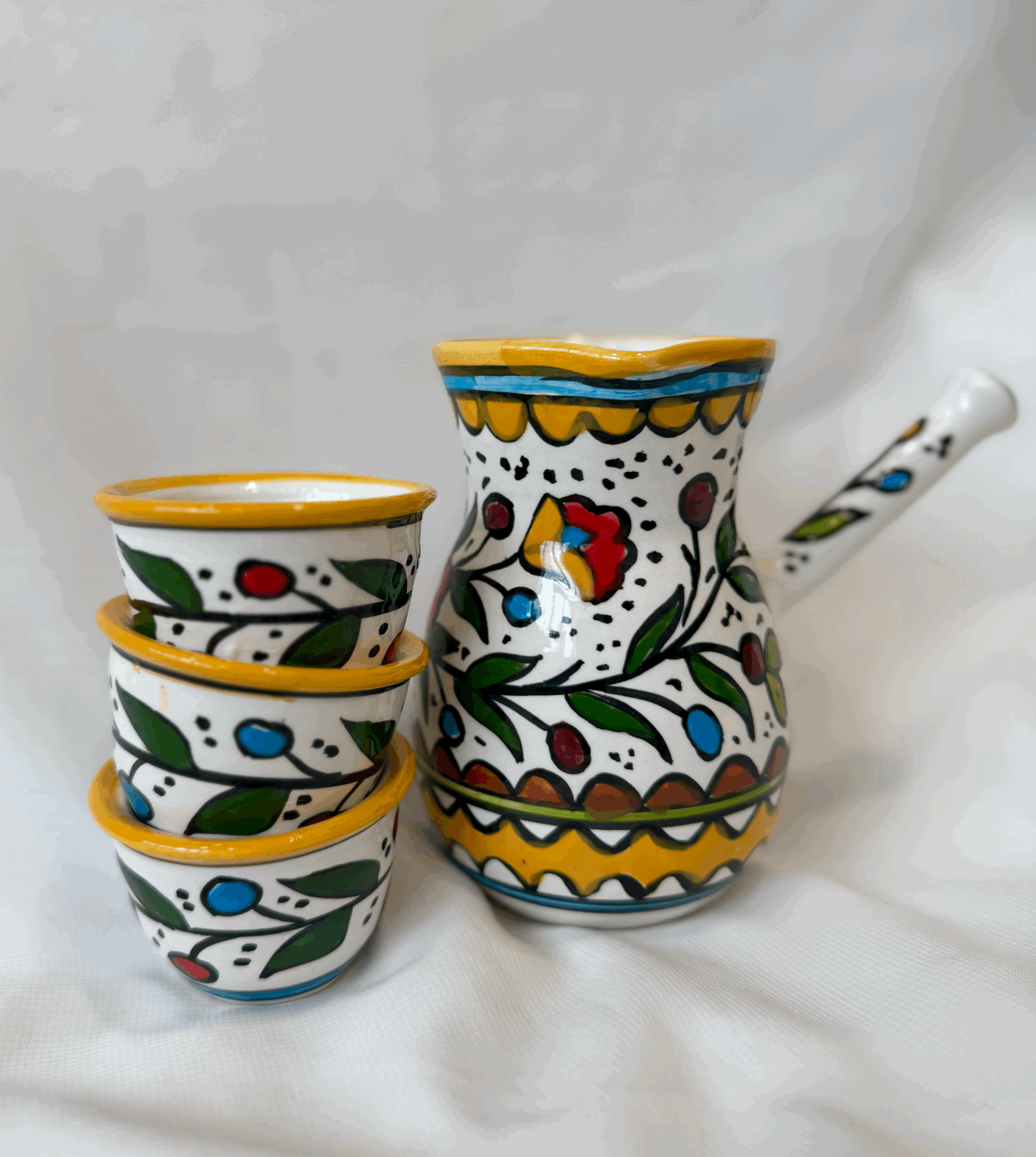 Yellow/White Floral Ceramic Coffee Set