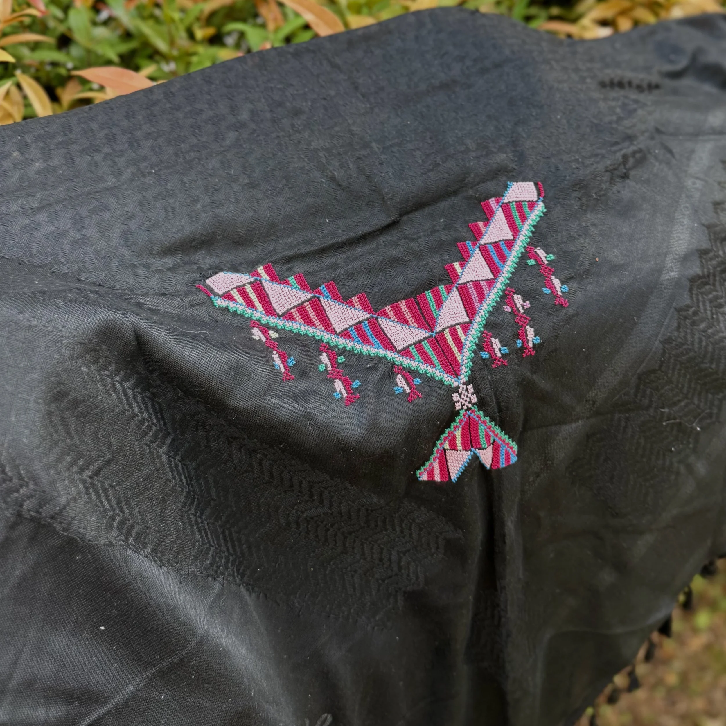 Pure Black Hirbawi Keffiyeh with Tatreez by Darzet Thoub Ladies