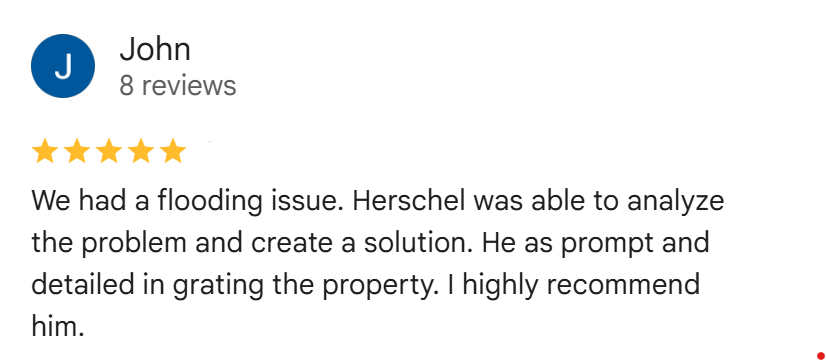 Screenshot of a customer review for Herschel, praising prompt and detailed service in resolving a flooding issue.