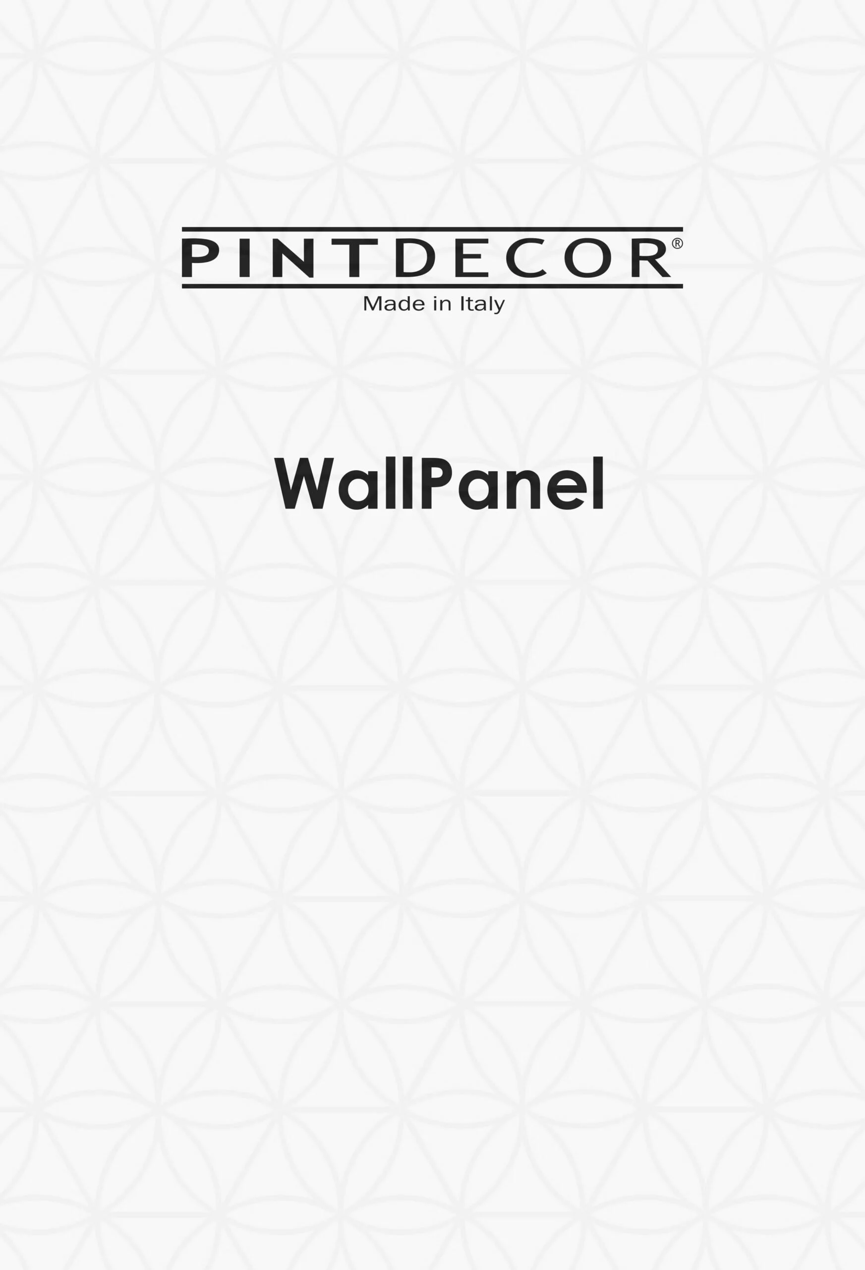 Page de présentation d'un panneau mural de la marque Pintdecor, fabrication italienne, avec un motif géométrique en fond.