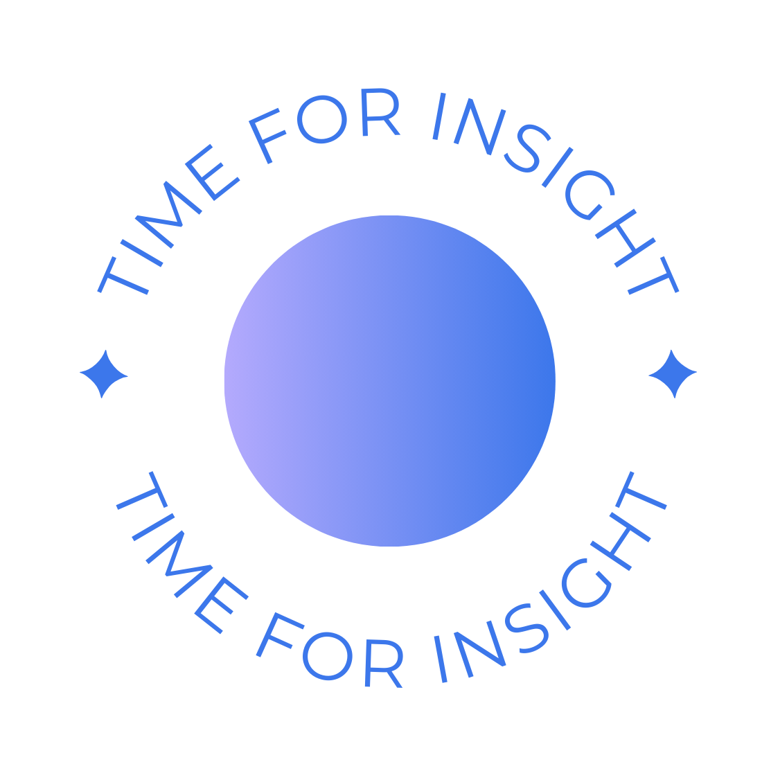 A blue-and-purple circular logo with Sherri Kozubal's tagline reminding people that it's time for insight.