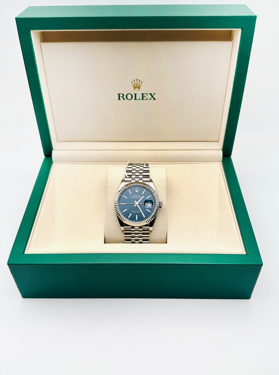 Rolex Datejust 36 – Blue Dial – Fluted Bezel – Jubilee Bracelet – Unworn – Full Set