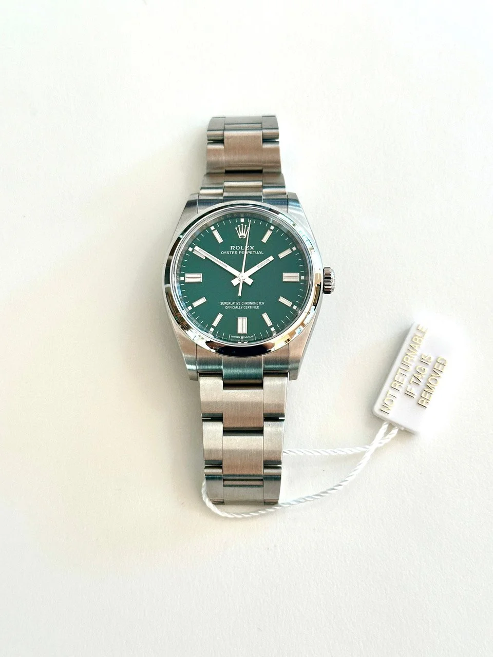 Rolex 2022 Oyster Perpetual, Steel, Green, Sunburst