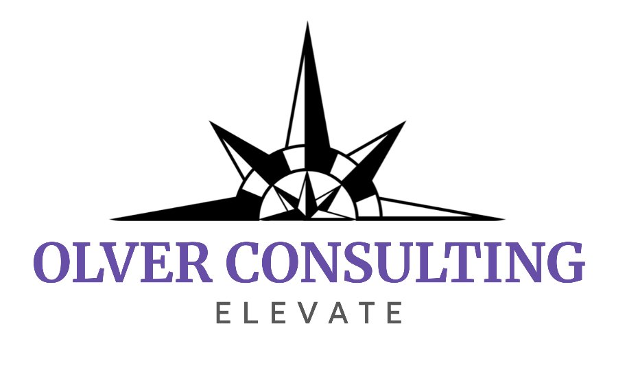A black and white compass rose logo with the text 'OLVER CONSULTING' in purple and 'ELEVATE' in gray underneath.