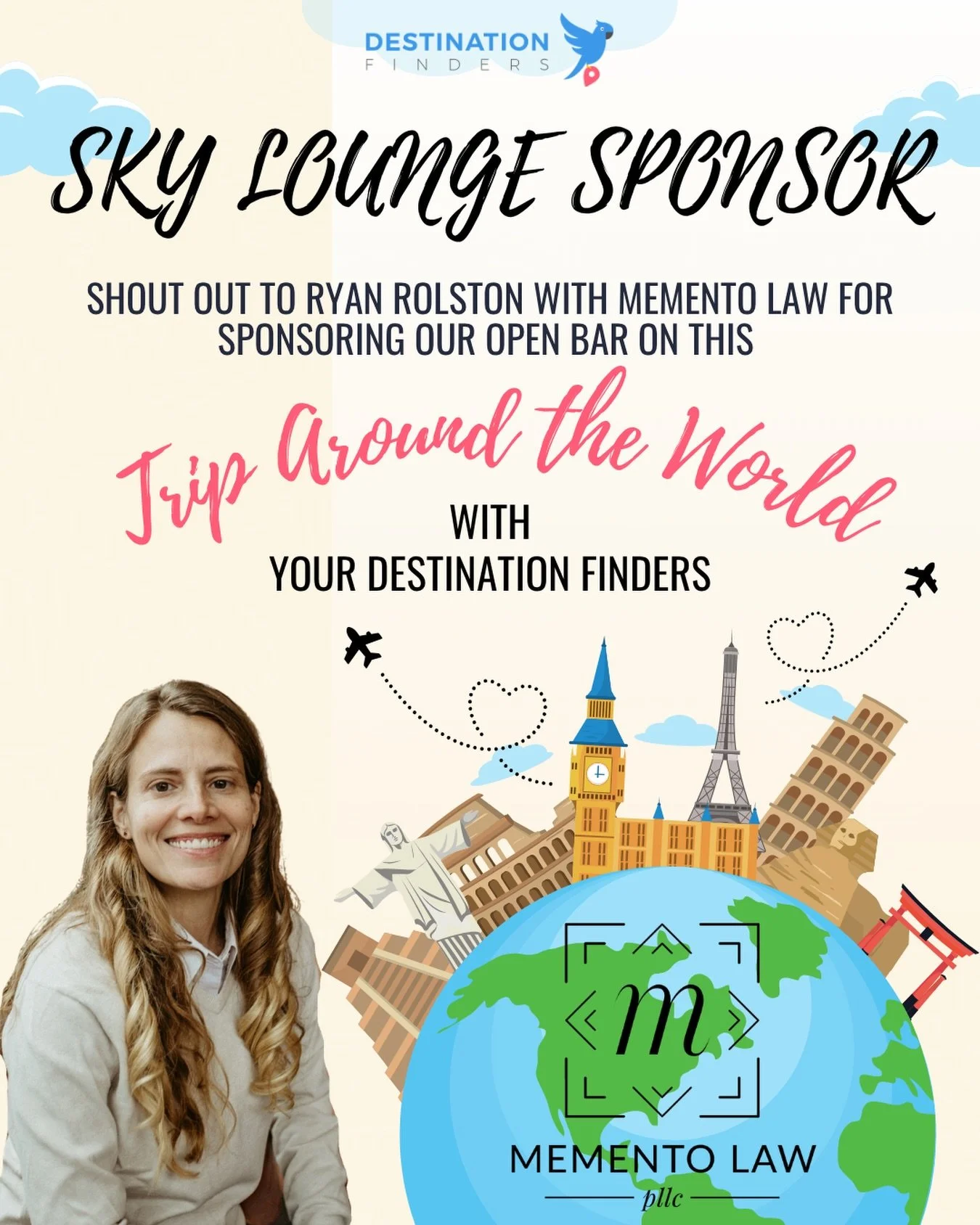 🌍✨ Sponsor Spotlight: Ryan Rolston | Momento Law ✨🌍

Now THIS is how you show up to a party&hellip;

We are so excited to highlight our Sky Lounge Sponsor ☁️🍸
👏 Ryan Rolston with Momento Law 👏

Ryan is not only brilliant at what she does, but sh